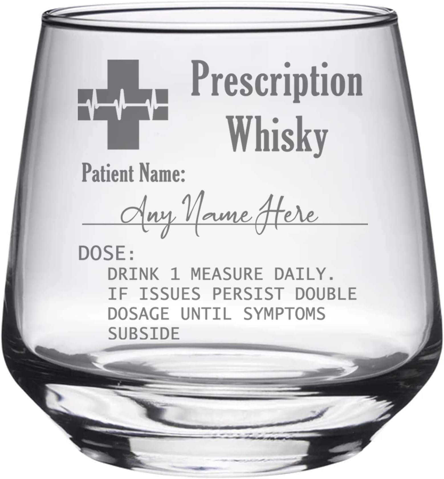 – Personalised Engraved Whisky Tumbler Glass Prescription Whiskey Glass with Name Novelty Funny Birthday Fathers Day Gift (345ml Tallo Tumbler, Empty Glass)