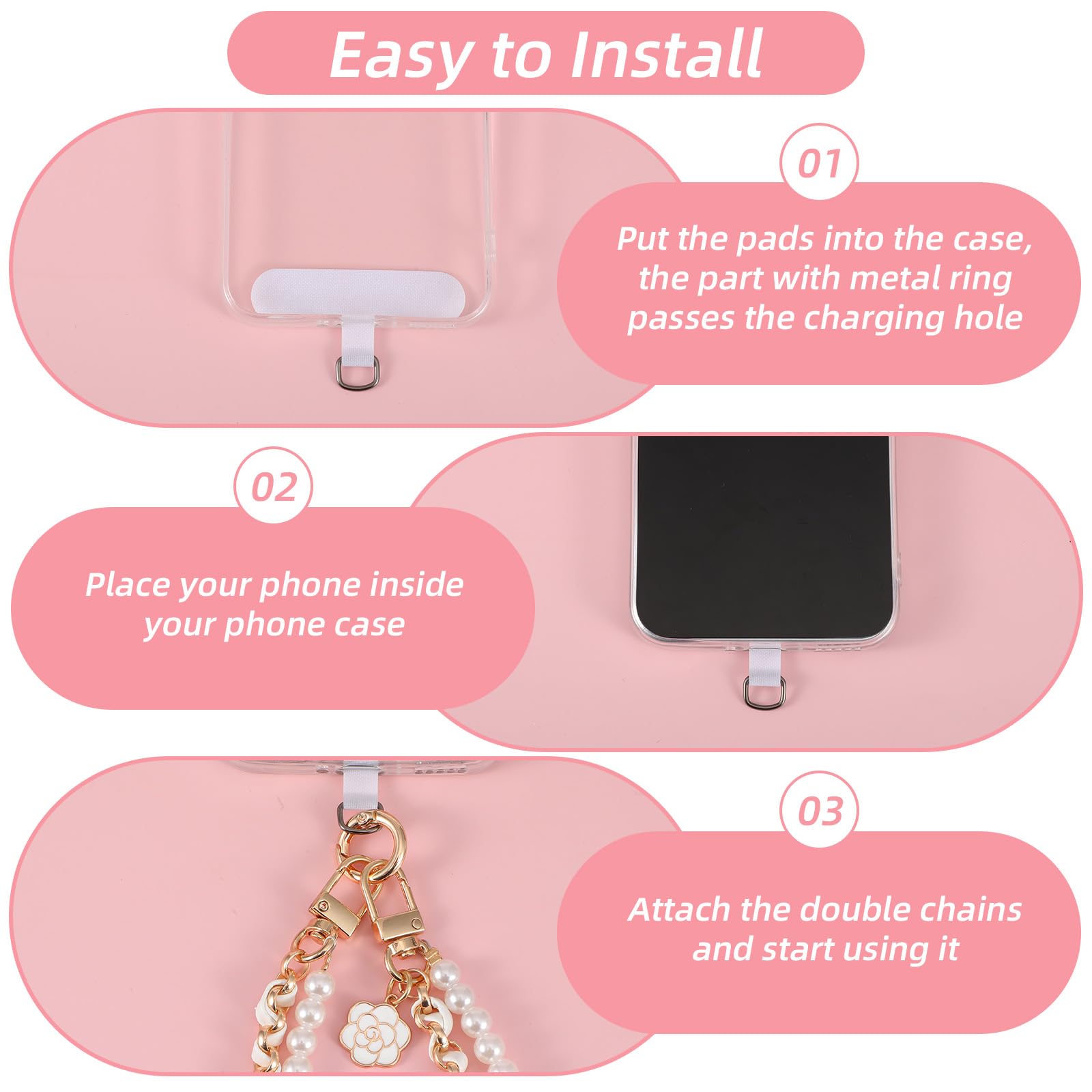 Molain 2 Pcs Beaded Pearls Phone Wrist Strap, Detachable Phone Charm Bracelet CellPhone Wristlet with Tether Tab Hands-Free Universal Cellphone Strap for Cell Phones — view 5