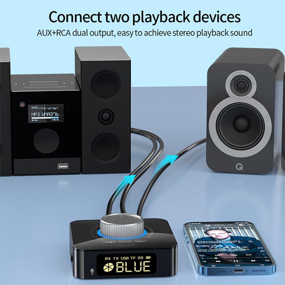 DollaTek Bezprzewodowy adapter audio 2 w 1, kompatybilny z Bluetooth, lekki odbiornik nadajnik do telewizora, PC, stereo, po??cz g?o?nik, s?uchawki