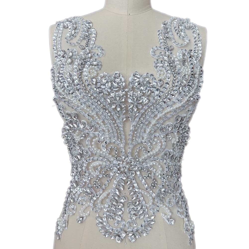 Rhinestone Applique Handmade Sparkly Crystals Bodice Diamond Patch for Prom Dresses,Wedding Dress