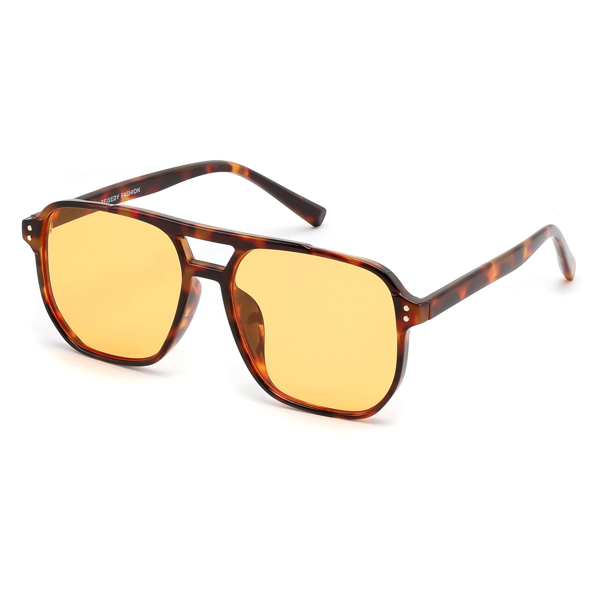 FEISEDY Retro Square Aviator Sunglasses Women Men 70s Vintage Trendy Plastic Frame Sun Glasses B2835 032 Tortoise Frame/Yellow Lens 57 Millimeters