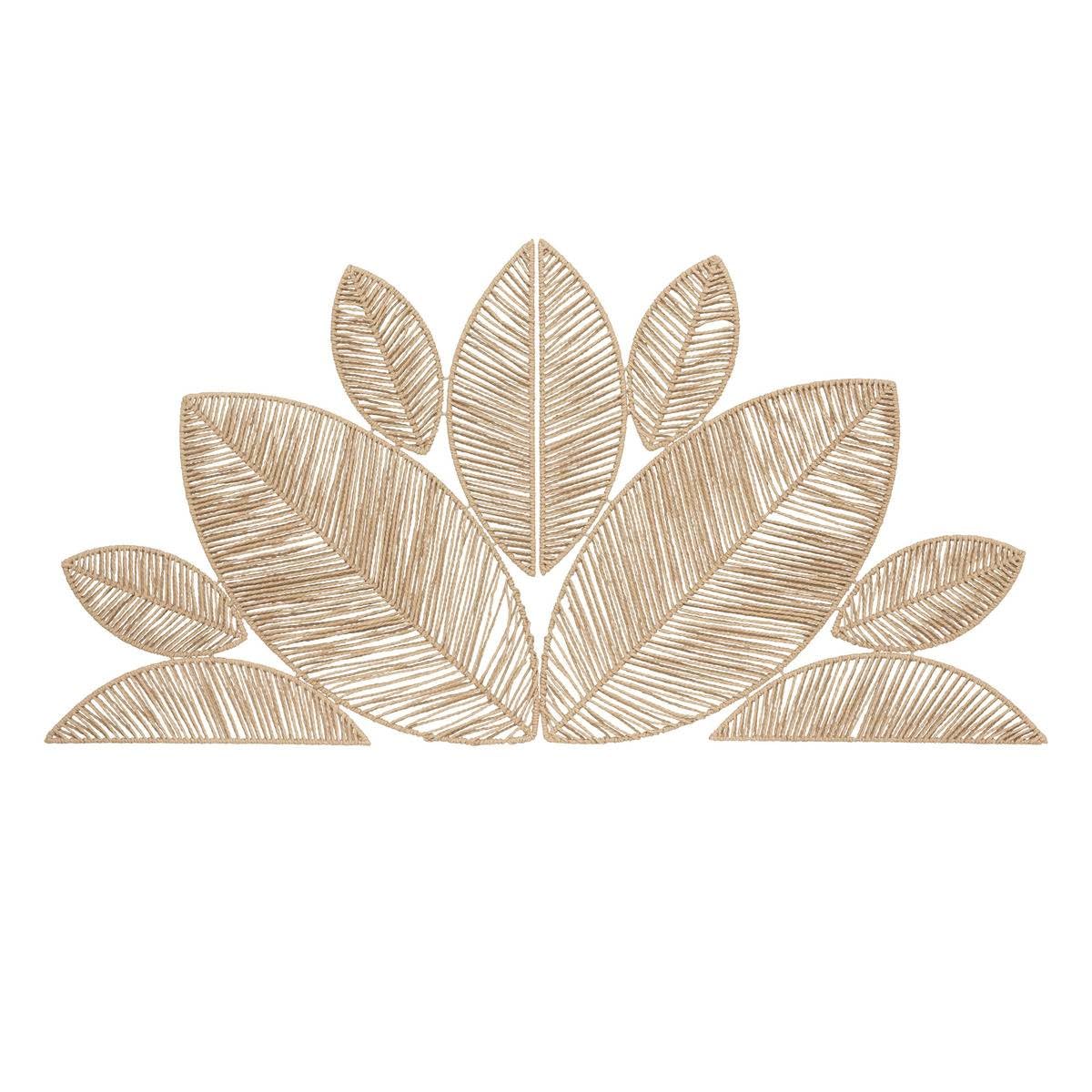 Atmosphera - Décoration Murale Meera en Papier Tressé et Métal - 160x80cm - Décoration Bohème à Accrocher en Forme de Feuilles Beige - pour Chambre, Salon, Salle à Manger, Tête de lit