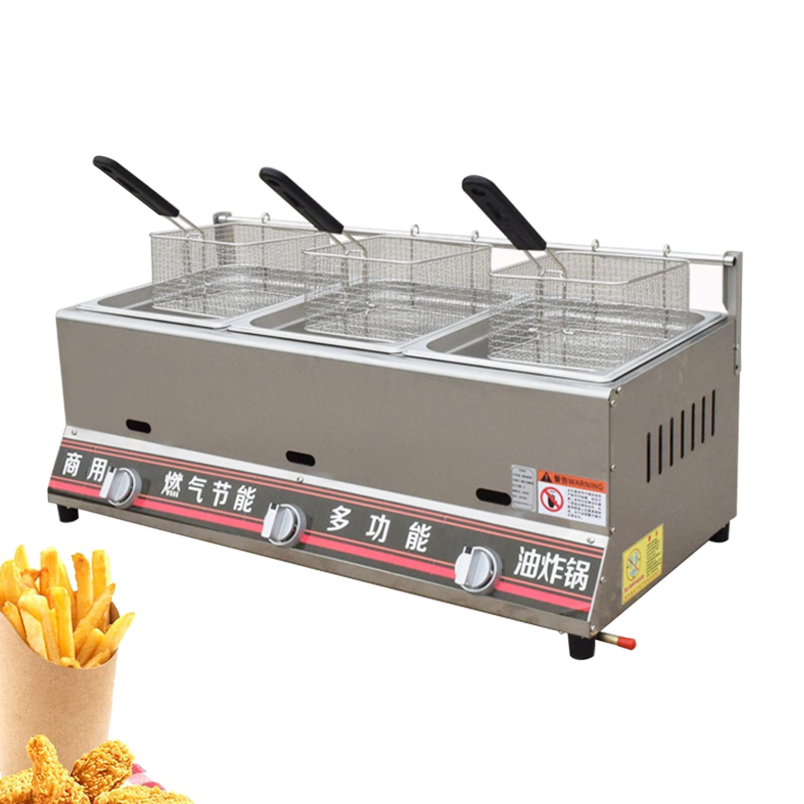 Gasfritteuse mit Korb und Deckel, Hähnchenchips-Fritteuse aus Edelstahl mit Metallrohr für gewerbliche Heimküche