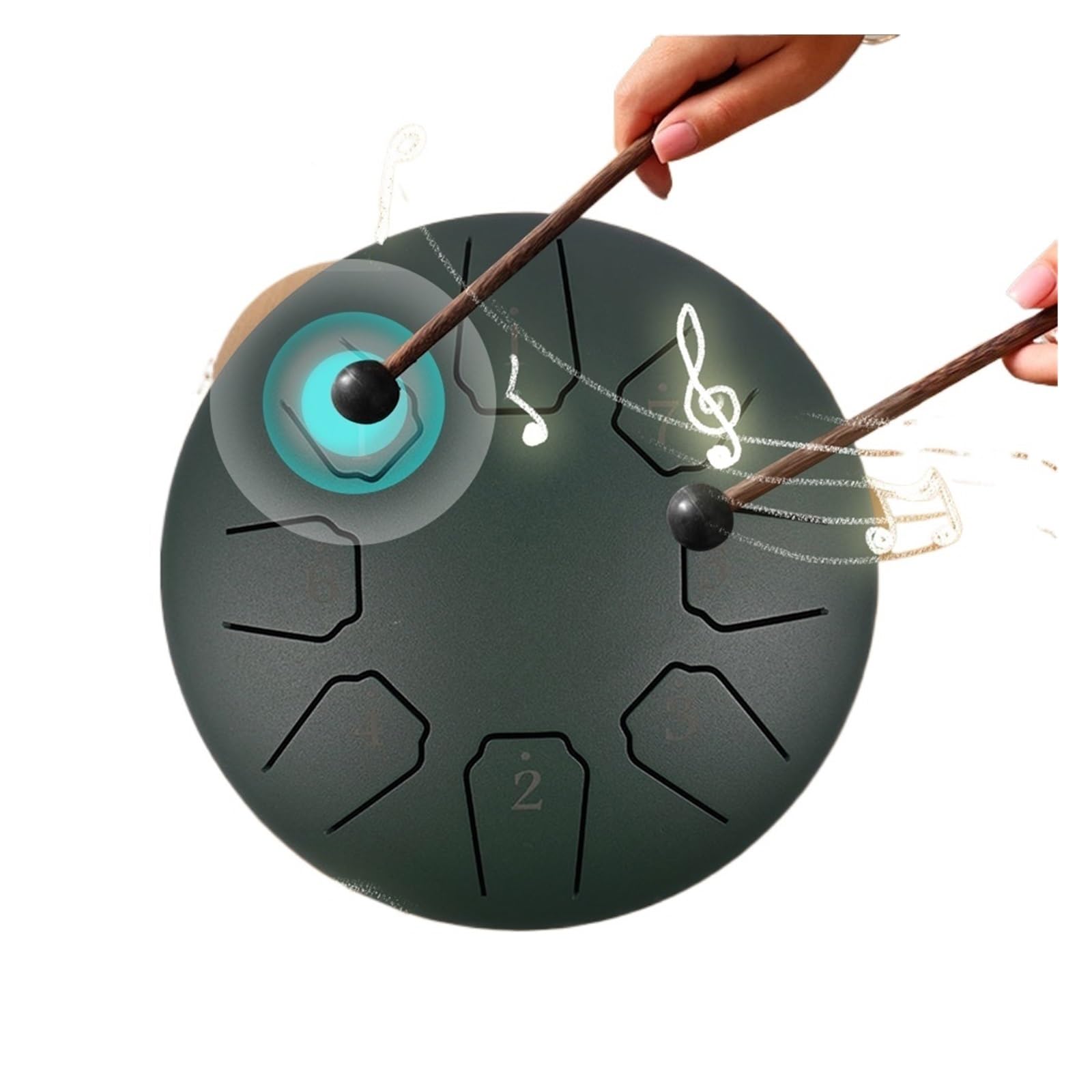 Steel Tongue Drum, Tambour à langue en acier de 6 pouces à 8 notes avec sac et maillets, carillon de pluie à main(Retro Green)
