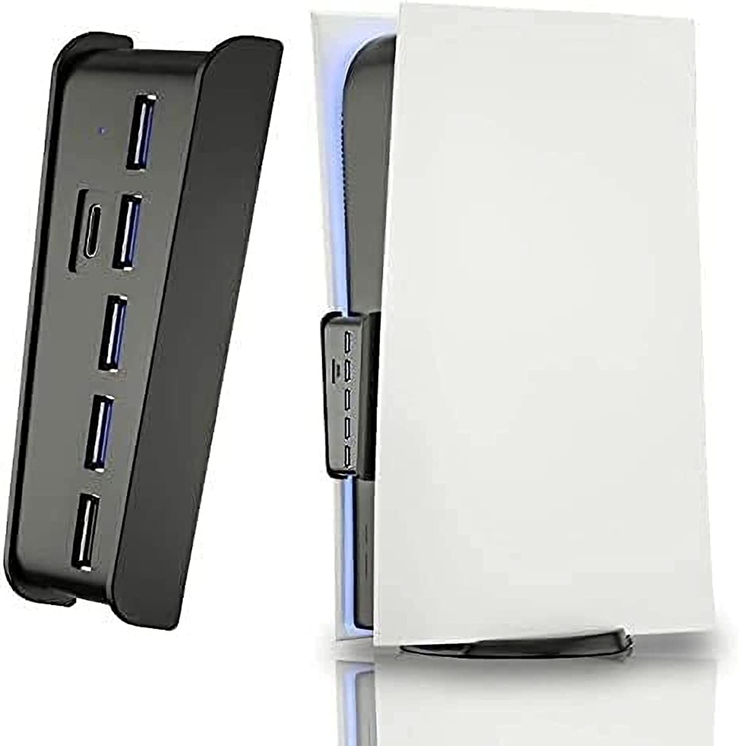 KASTWAVE USB hub, USB 2.0/3.0 High-Speed Expansion Adapter,with a Type-c Port,A USB Charging Port and 4 USB Extension Ports,Perfect USB Hub Designed for PS5 (Black)