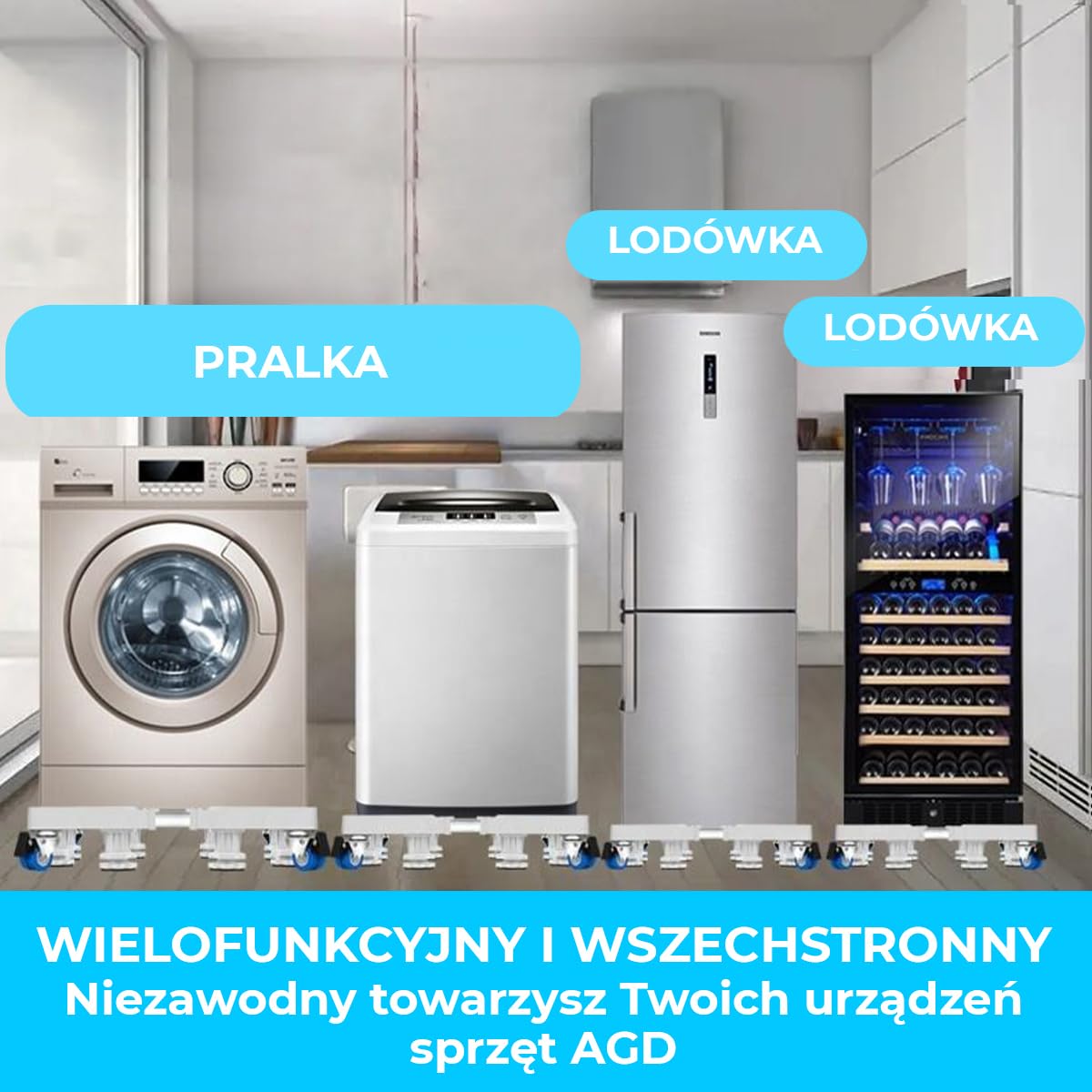 Pralka domowa Fleau Podnieś XL – Pojemność 500 KG – Podnieś lodówkę/Zmywarkę/Suszarkę – Wałek do mebli – Przenośnik do mebli – 8 nóg / 4 koła