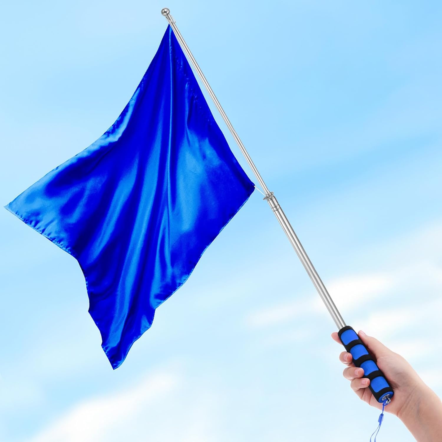 Dzxin Teleskopowy maszt flagowy, ręczny maszt flagowy ze stali nierdzewnej, przenośny, wysuwany maszt flagowy, dla nauczyciela, klasy, przewodnika, banera, flaga (niebieski)
