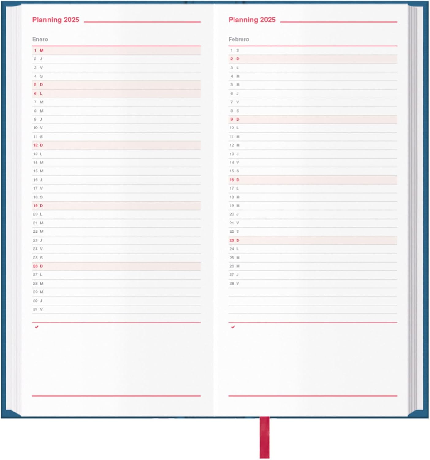 Dohe - Diary 2025 Spanish - Day Page, Size Two Thirds (2/3) 14.5x31cm, Hardcover, Includes Expirations 2025 and 2026, Dates to Remember, Annual Planning, Summary of the Month - Blue