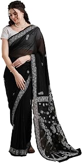 Ada Indian Hand Embroidered Georgette Lucknow Chikankari Saree with Unstitched Blouse Piece for Women - Saree_2290 Price In India