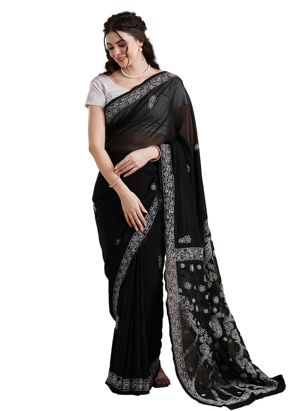 Ada Indian Hand Embroidered Georgette Lucknow Chikankari Saree with Unstitched Blouse Piece for Women - Saree_2290 - Review, Price and Buying Guide