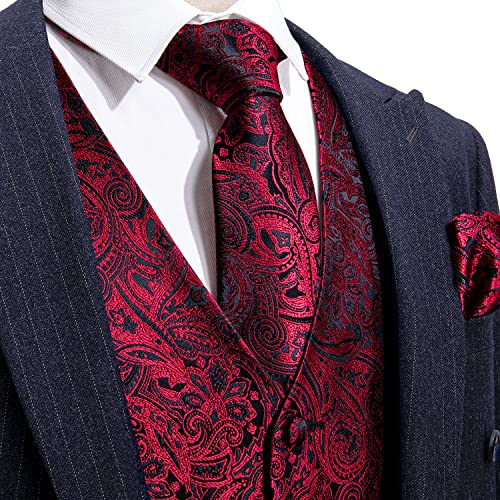 Image of Barry.Wang Mens Suit Vest Paisley /Flower Silk Jacquard Waistcoat Ties Set Formal /Leisure 5PCS