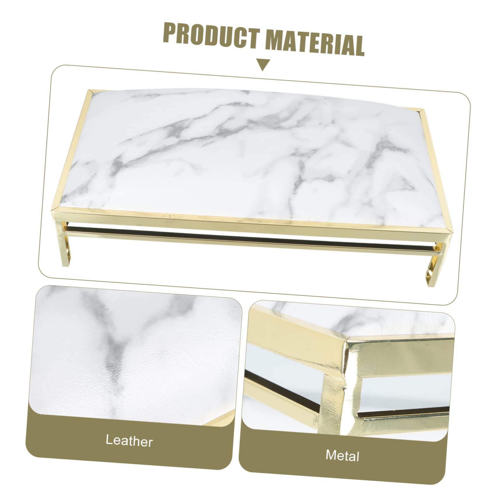 Cuscino Poggiamano per Unghie in Cuoio e Metallo Bianco | Supporto Stabile per Polso, per Uso Domestico e Manicure, Design Marmo, Formato 1 Pezzo