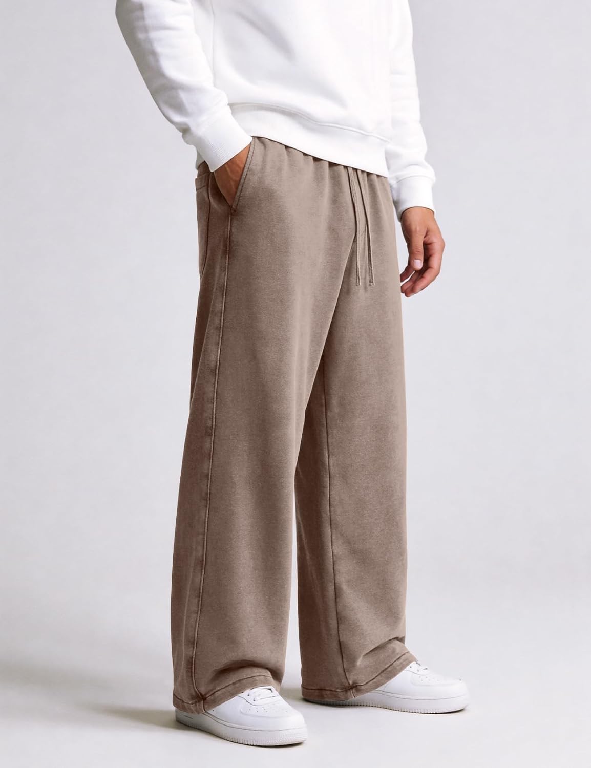 Eisctnd Men's Baggy Wide-Leg Cotton Sweatpants Loose Joggers Drawstring Waist Adjustable Cuffs Lounge Athletic Pants