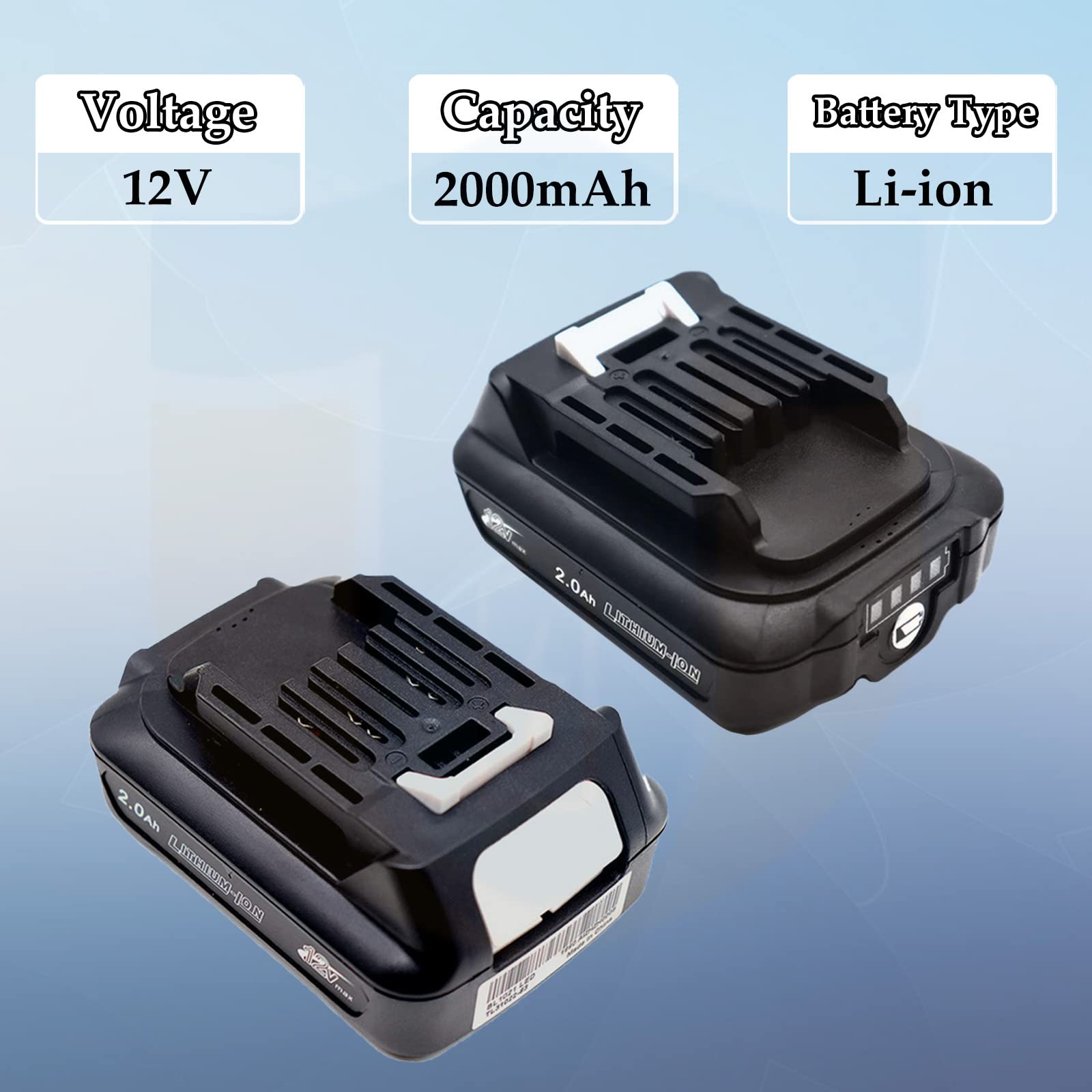 2 piezas de repuesto para batería de herramientas BL1015 bl1021b con cargador DC10WD compatible con BL1016 BL1020B BL1040B BL1041B 10.8V y 12V max Li-ion CXT batería 197394-3