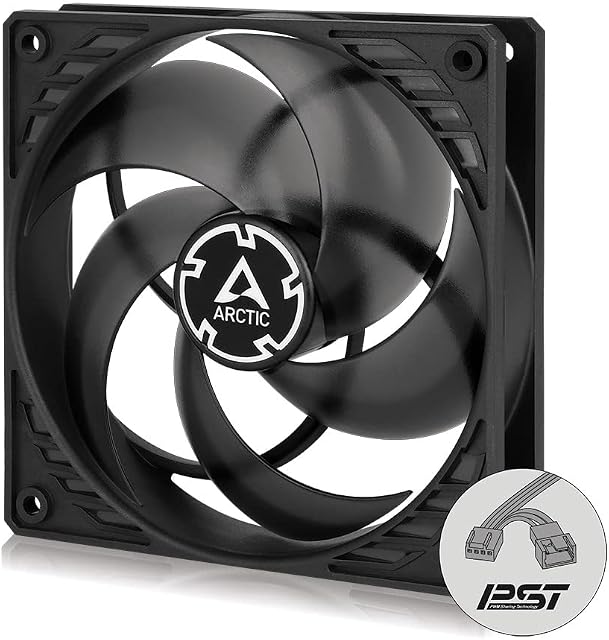 ARCTIC P12 PWM PST - 120 mm PWM PST wentylator obudowy zoptymalizowany pod kątem ciśnienia statycznego, Case Fan ze złączem PST (PWM Sharing Technology), 200-1800 obr./min. - czarny/przezroczysty