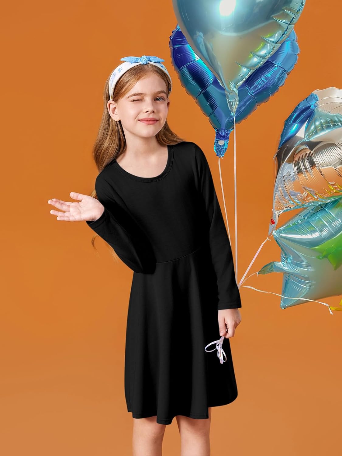 Haloumoning Girls Long Sleeve T-Shirt Dresses Kids Fall A-Line Twirly Skater Dresses 5-14 Years - Image 4