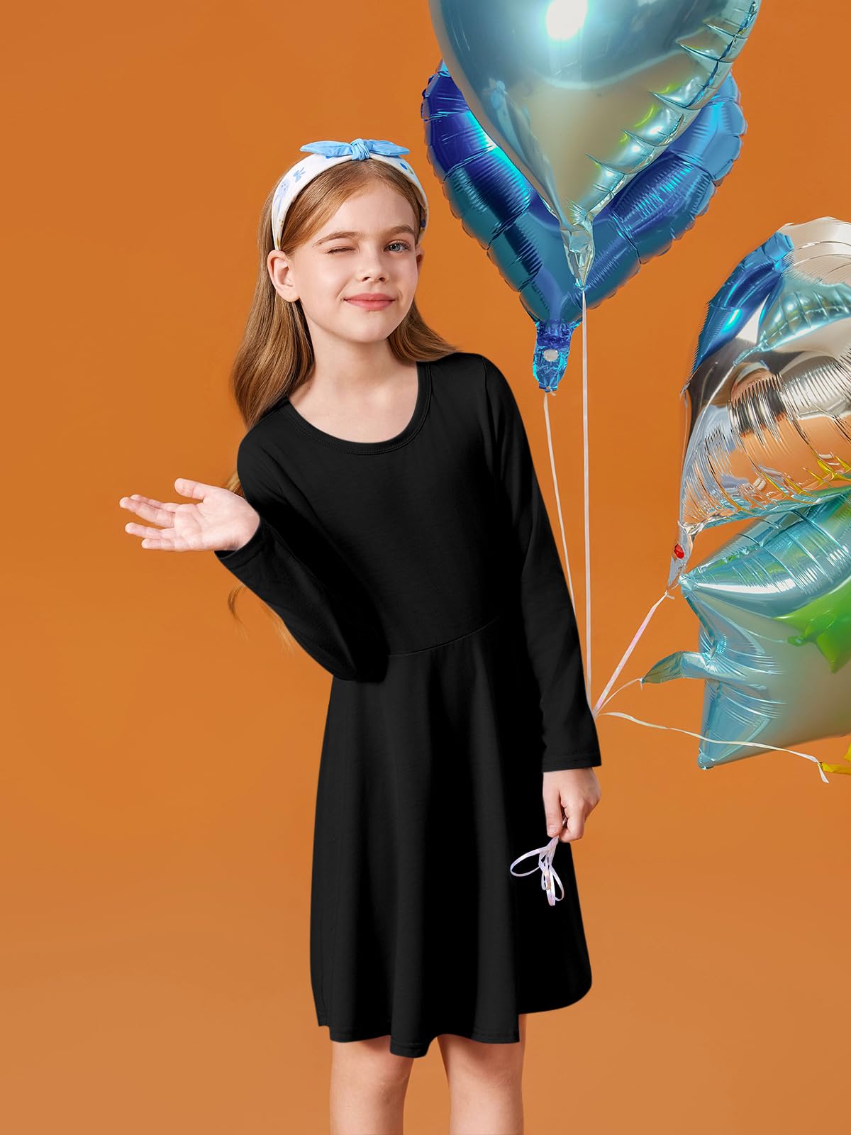 Haloumoning Girls Long Sleeve T-Shirt Dresses Kids Fall A-Line Twirly Skater Dresses 5-14 Years — view 4