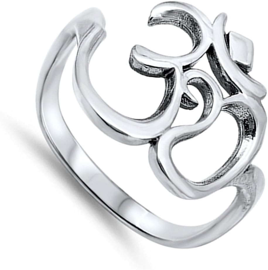 Women's Om Sign Symbol Open Unique Ring New .925 Sterling Silver Band Sizes 5-10
