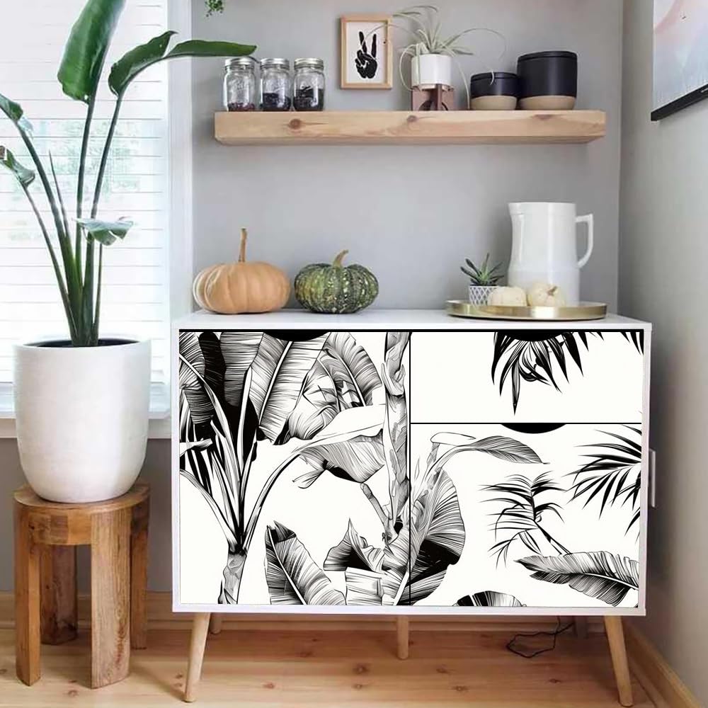 Papel pintado autoadhesivo Plantas en blanco y negroPalmera de playa Papel tapiz adhesivo sala de estar dormitorio envoltura de vinilo para muebles extraíble papel tapiz decorativo calcomanía de vi