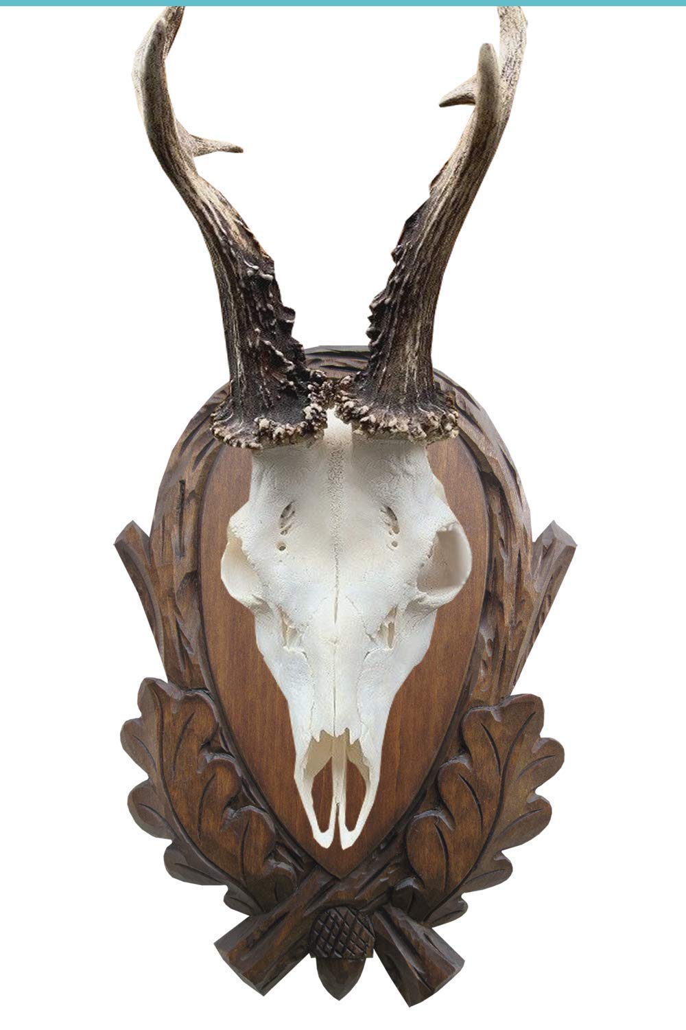 Jagd-Schnitzerei Peter Trophäenbrett für den kapitalen Rehbock braun 133 handgeschnitztes Trophäenbrett Aufsatzfläche 21 x 11 cm