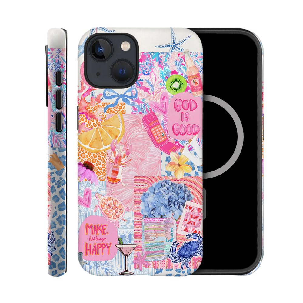 TnXee Case Compatible with iPhone 15,Compatible with MagSafe,Fall Prevention Hybrid 2-Layer Hard Shell Cases for Girls Boys,Fruit Blue Collage