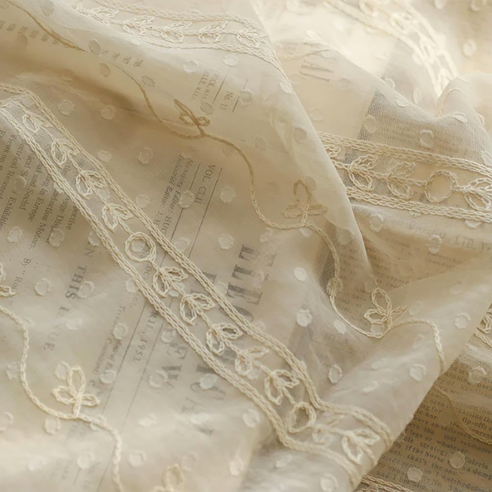150 cm breit 100 cm lang beige Blumenblatt Bestickt halbdurchsichtiger Chiffon-Stoff Meterware Chiffon-Stoff für Stoff DIY Schal Basteln