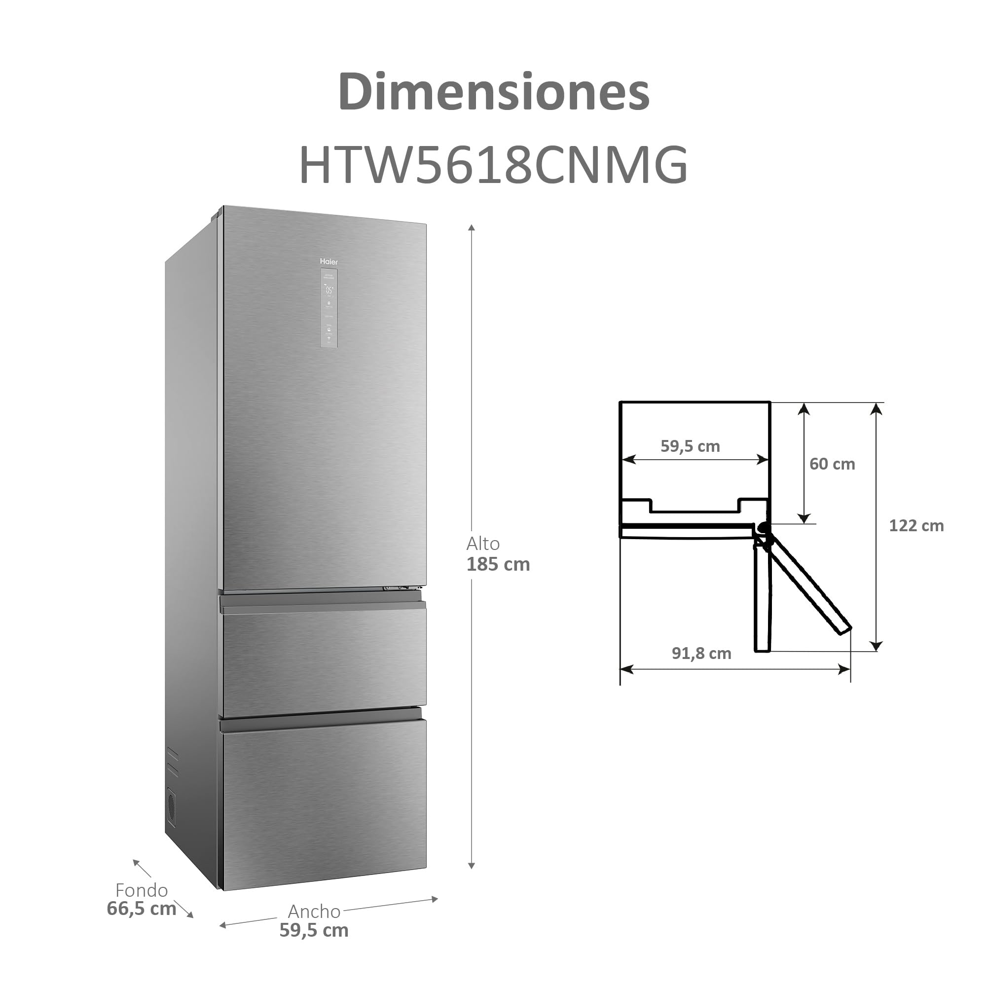 Haier 3D 60 Series 5 HTW5618CNMG - Frigorífico Combi, Cajones Direct Access, Circular AirFlow, WIFI, Tecnología ABT, Motor In - 2