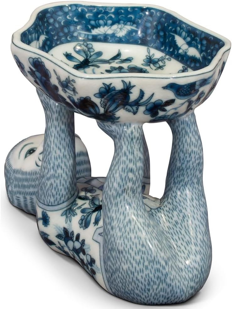 China Furniture Online Blue and White Chinese Porcelain Monkey Holding Lotus Dish