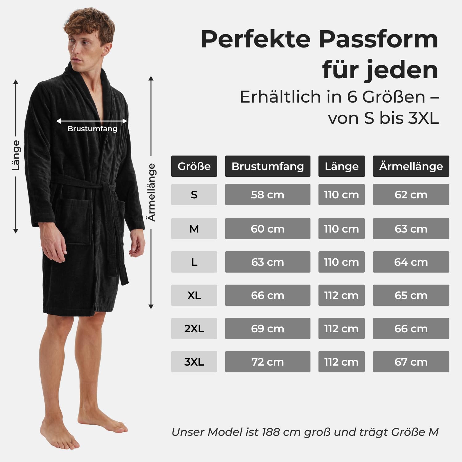 Claudio Bademantel Herren Frotté – 100% Bio–Baumwolle – Oeko–Tex Zertifiziert – Weich & Saugstark – XXL – Schwarz