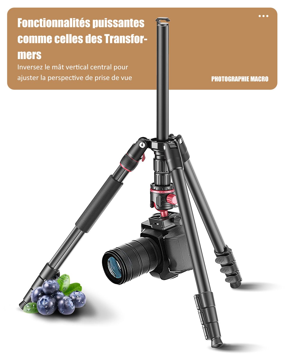CAMBOFOTO 188cm Trépied pour Appareil Photo, Trépied & Monopode en Aluminium avec Tête Sphérique pour DSLR/SLR avec Sac de Transport Compatible avec Canon Nikon Jumelles Télescope Laser