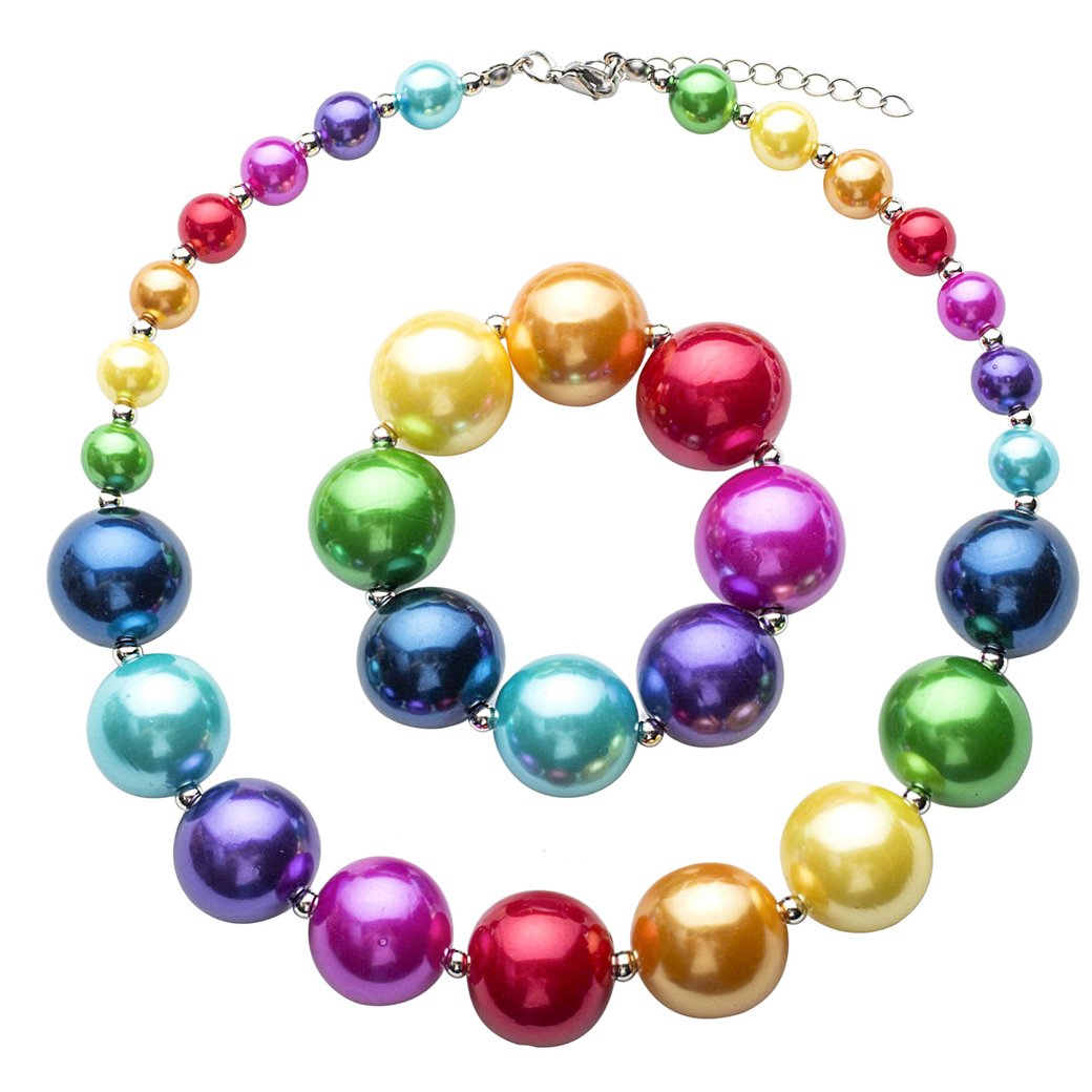 Lujuny Chunky Bubble Necklace Pendant and Bracelet Set for Kids Girls