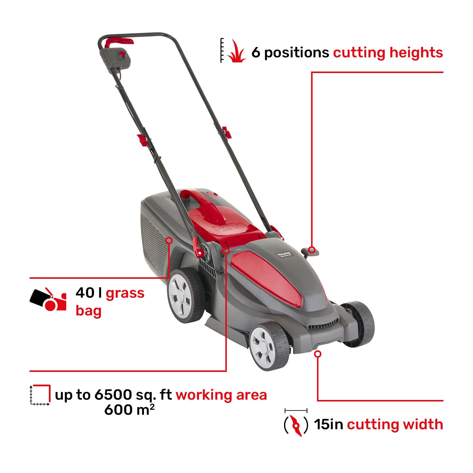 Mountfield Tosaerba Electress 38, larghezza di taglio 38 cm, elettrico, fino a 350 m², include raccoglitore d'erba da 40 litri