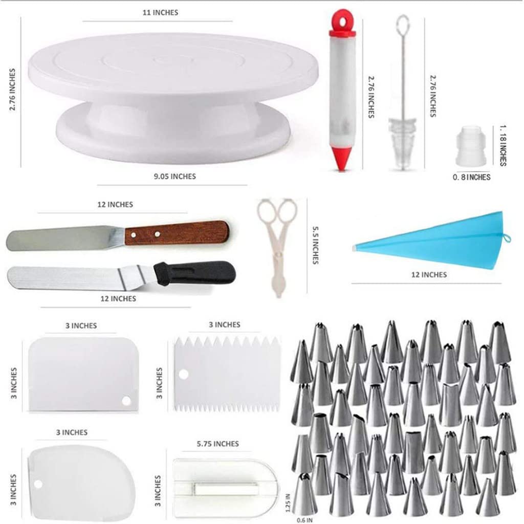 Kit de decoración de Pasteles de 69 Piezas con Base giratoria, boquillas para Decorar, alisador de glaseado y Juego para Hornear.