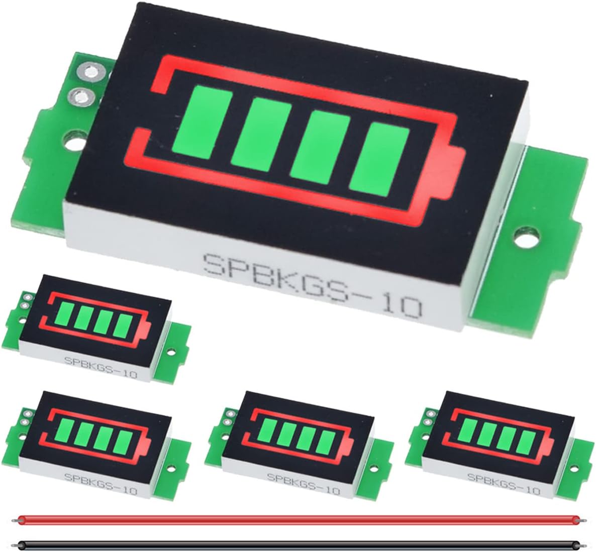 5 Pcs 1/2/3/4/5/6/7/8S Lithium Battery Capacity Indicator Module 3.7V Green Battery Capacity LED Display Board for DIY with 26AWG Wire