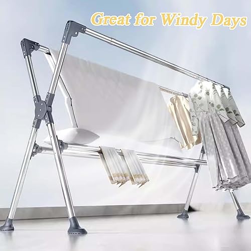 Miniatura 4 de Soporte de lavandería de acero inoxidable, plegable, resistente, longitud ajustable, perchero, estante para ropa sucia, estante de secado de