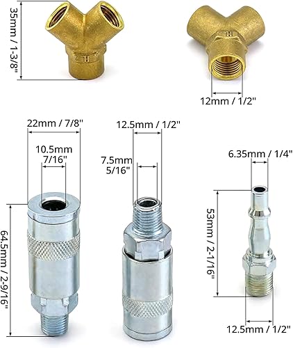 Miniatura 5 de IOOOFU 14 "manguera de línea aérea - Conectores de compresor de aire de 3 vías Divisor de conector en Y Acoplador de liberación rápida Rosca