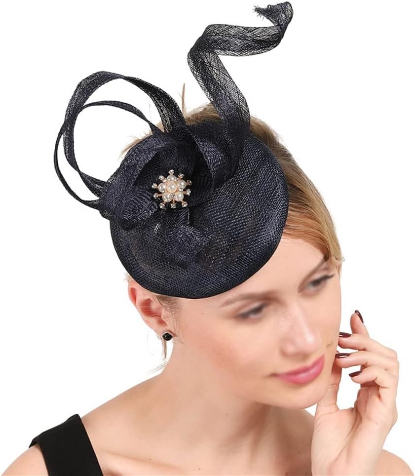 Jjzxd ゴージャスなファッションヘッドピースレジーレースイベントヘッドピースエレガントブライダルヘアアクセサリーのためのネイビーの結婚式の魅力的な帽子 Color Navy Blue とっておきし新春福袋