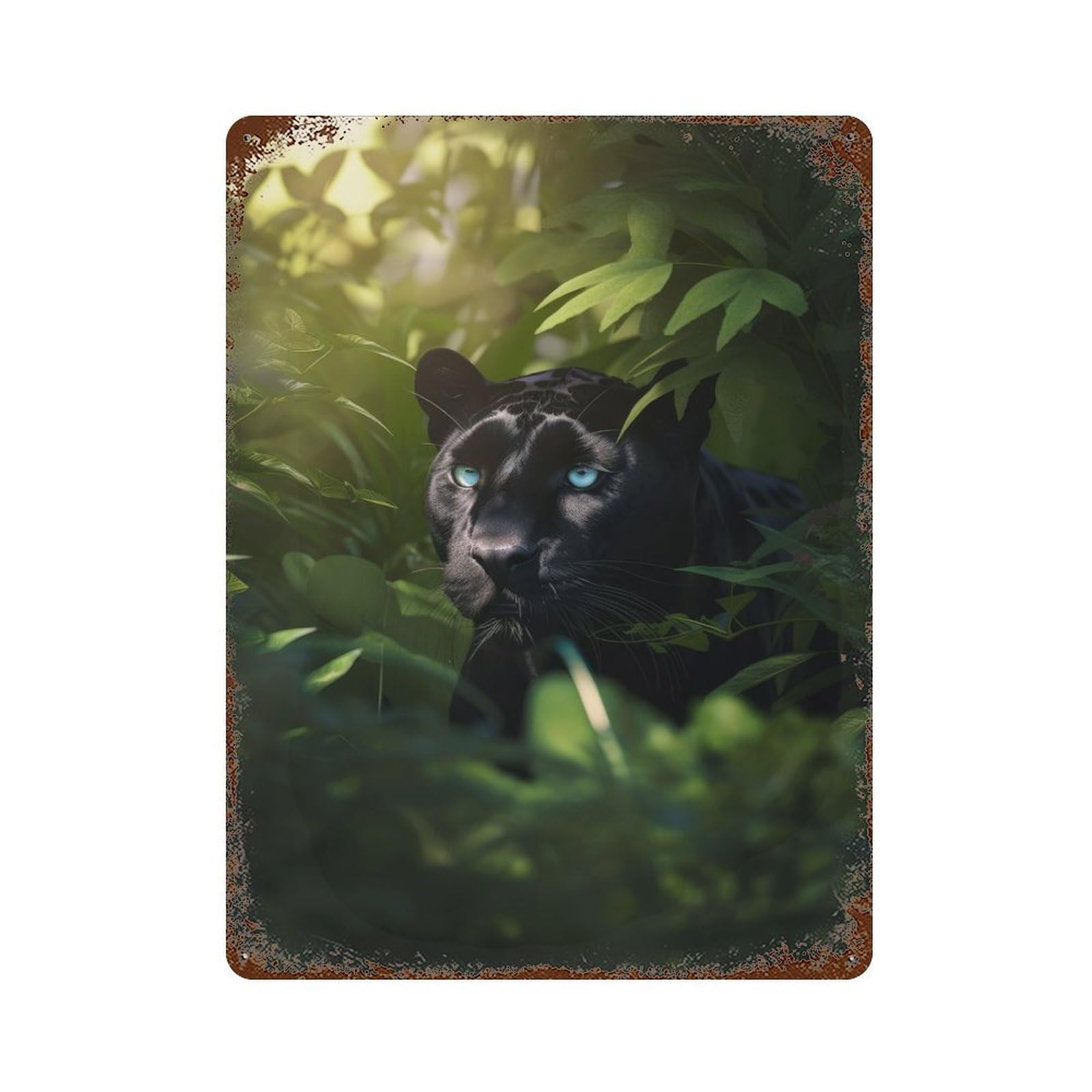 Rust Effect Green Jungle Black Panther Decorative Tin Sign 15.7"x11.8", Classic Wall Plaque for Pub, Kitchen And Man Cave Decor