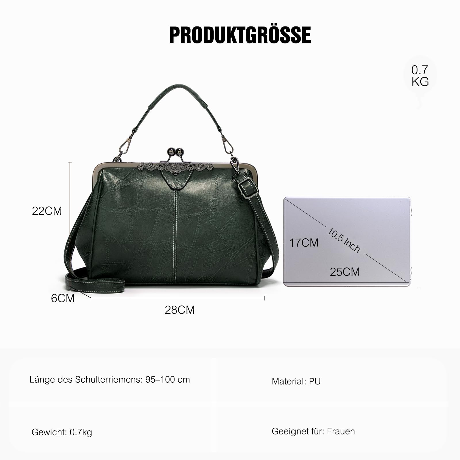 FANDARE Handtaschen Damen Schultertasche Wasserdicht Umhängetasche Handy Bag Frauen PU Leder Schultertasche Crossbody Messenger Bag Shopper Reisen Arbeitstasche Grün