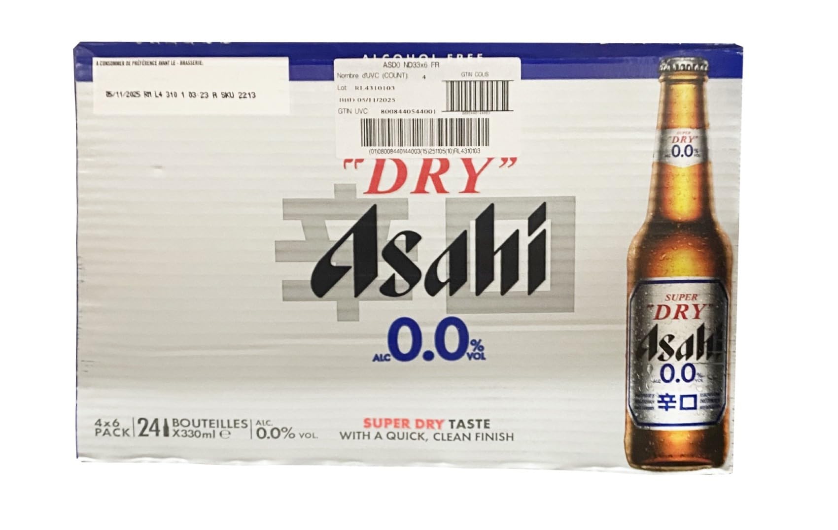 Asahi Super Dry 0,0% 24 Bouteilles de 330ml - Livraison Gratuite France