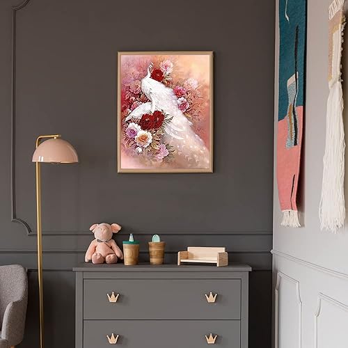 Miniatura 8 de Kit de pintura de diamantes 5D por números, kits de pintura de diamantes de pavo real para adultos, bordado de diamantes de imitación, kits de punto