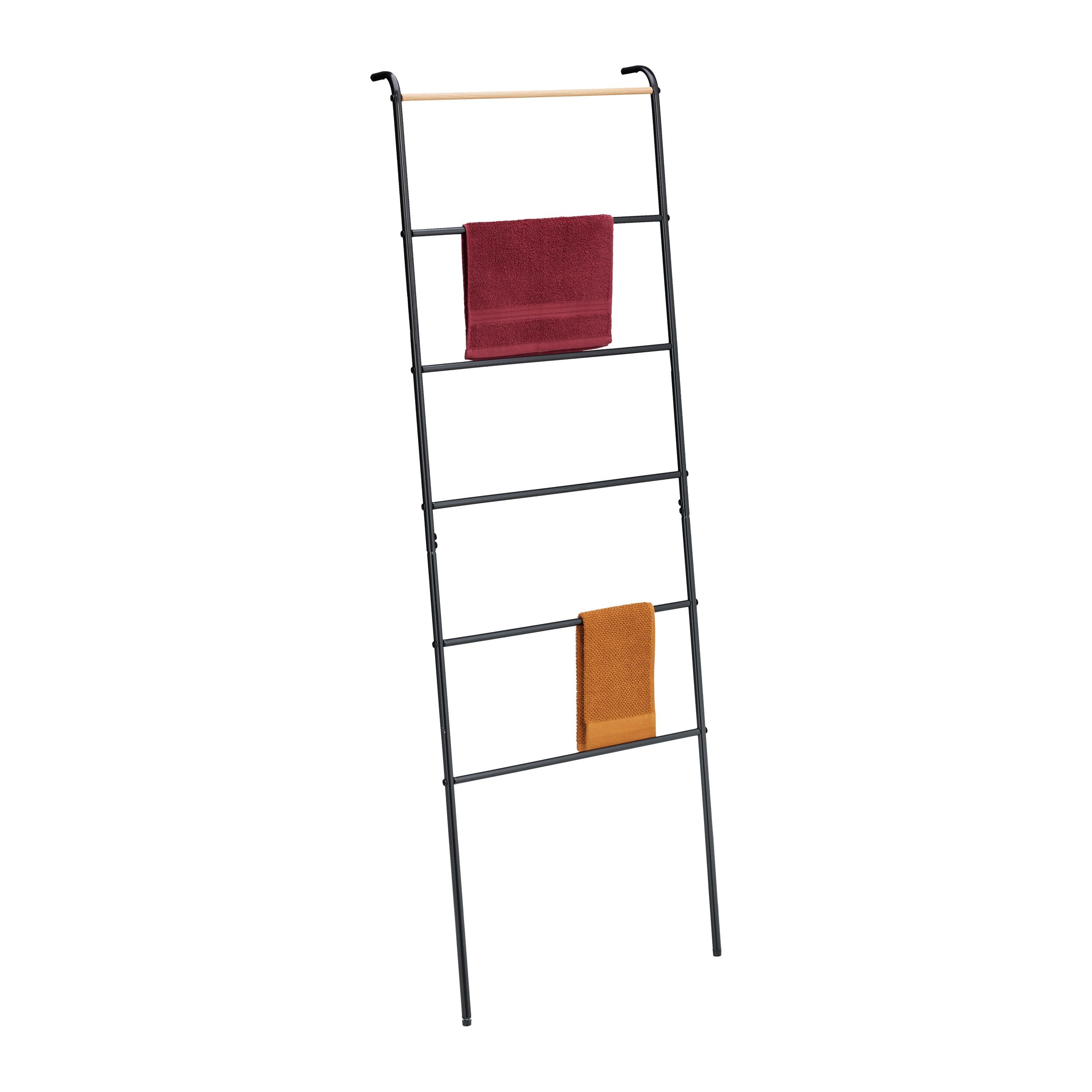 Relaxdays Towel Ladder, 6 Rungs, Drying Rack for Clothes, 160.5x55.5x10 cm, Bathroom, Blanket Holder, Metal, Black