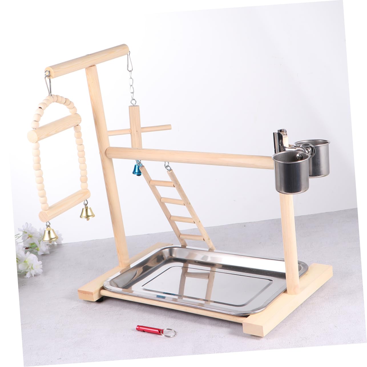 1pezzi Parrot Bird Swing Legno Giocattolo Divertente Per Uccelli Con Stand Da Gioco Per Pappagalli e Altri Uccelli Piccoli Attività e Divertimento Garantiti Beige