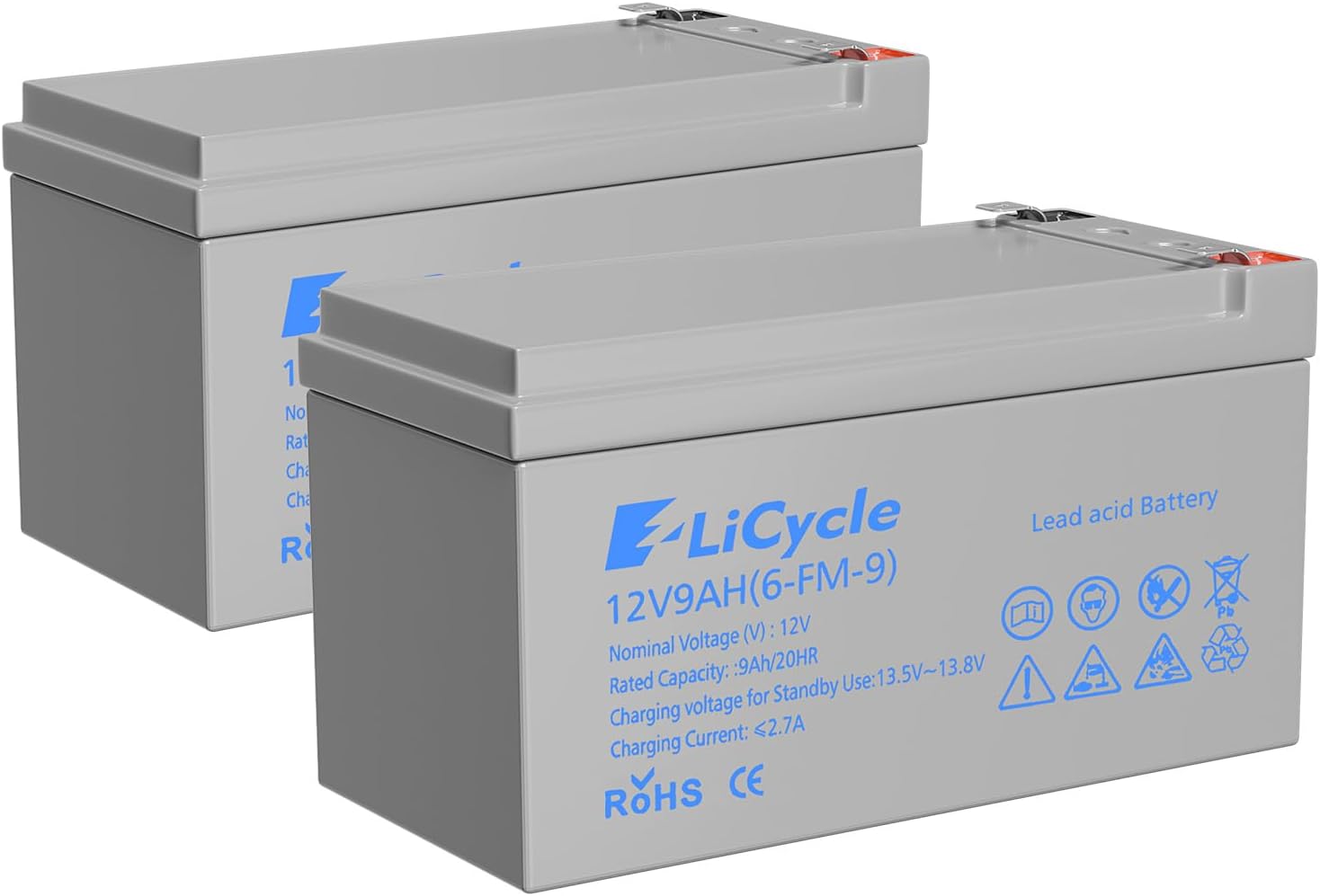 2-Pack 12V 9AH Sealed Lead-Acid Battery – F2 Terminal Rechargeable Replacement for 12V 8AH/10AH Models Compatible with Razor E200/E200S/E225/E300 & APC UPS Computer Backup Power