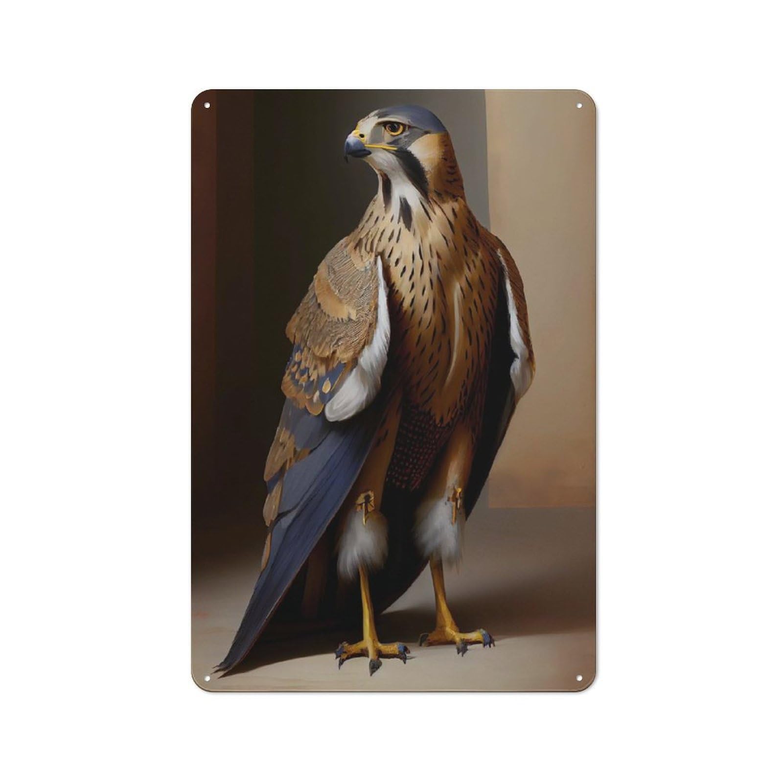 Junmoney Shaheen Falcon Oil Paint Rustic Tin Wall Plaque 30X20cm For Hobby Room Or Studio, A New Home Present For Creative Interior Collectors