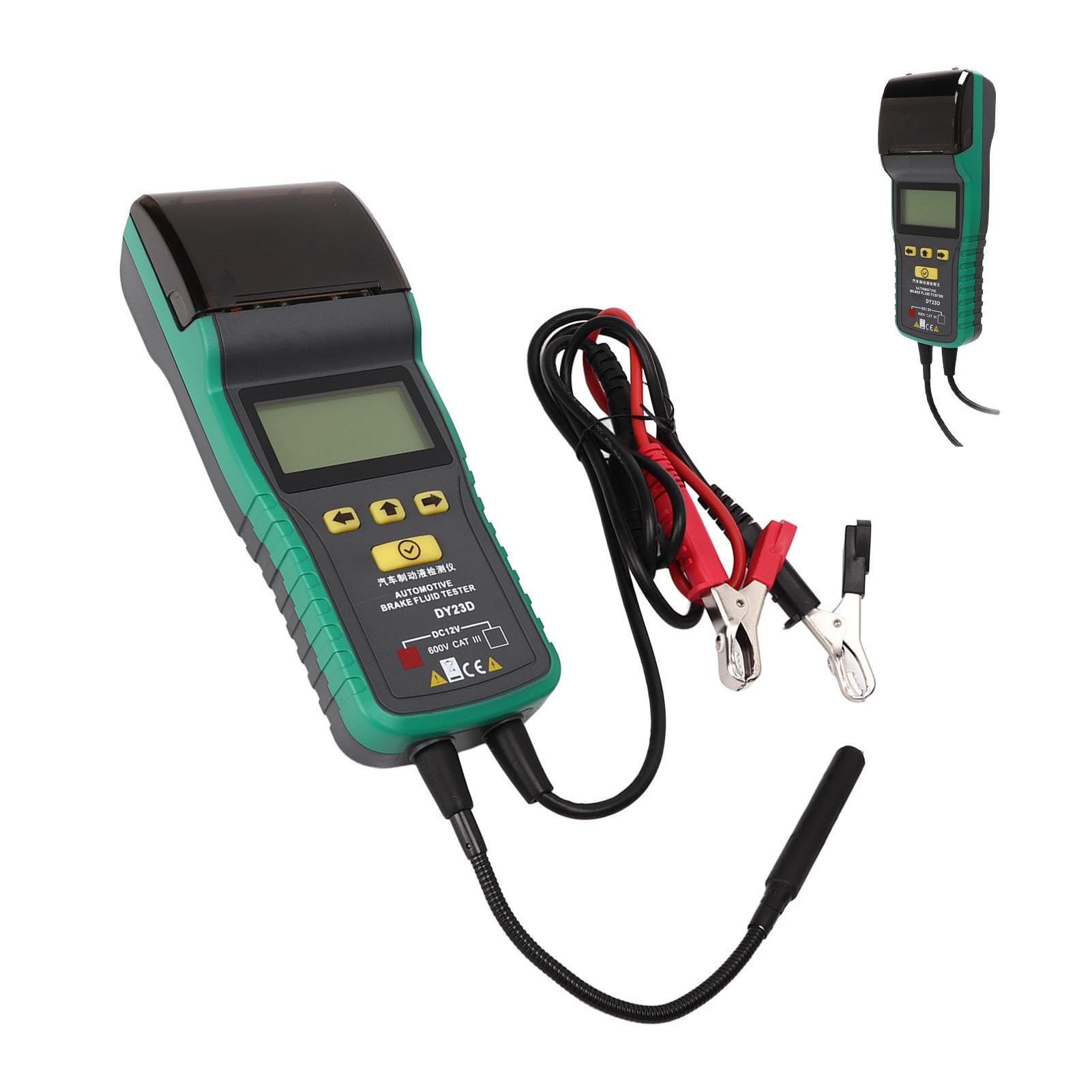 DY23D Bremsflüssigkeitstester mit Drucker, Digitalanzeige 12V Prüfer für DOT3/DOT4/DOT5.1, Auto Diagnosegerät mit akustischem Alarm, Testbericht Druckfunktion, Grün