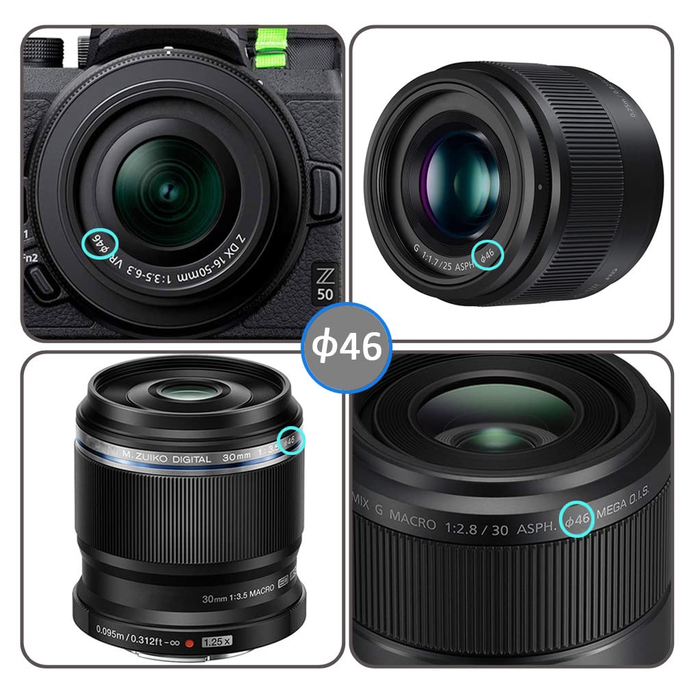 Copriobiettivo a scatto da 46 mm per fotocamera Nikkor Z DX 16-50 mm f/3.5-6.3 VR per fotocamera Nikon Z50II Z50 Z30, copriobiettivo da 46 mm, 2 confezioni