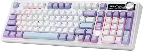 AJAZZ AK980 Teclado mecánico con pantalla inteligente y perilla, teclado inalámbrico 98% Tri-Mode BT2.4GUSB-C, intercambiable en caliente, teclas