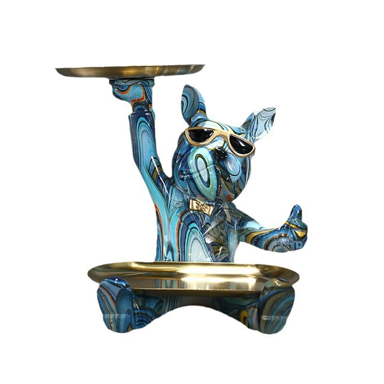 KFGISD, Dog Deco Statue for Key Storage, Candy Jewellery, Earrings, Bulldog Deco Key Bowl, with Tray,Blue,Key Tray(Blue)
