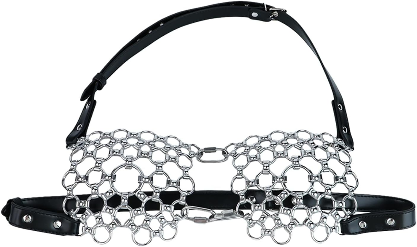 Metal Body Chain Bra，Women Silver Bikini ，Festival Rave Body Jewelry top